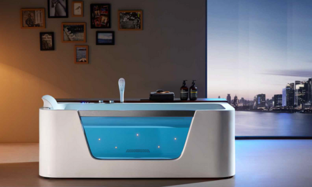 Close-up of a luxurious bathtubs from our premium bathtubs jacuzzi. freestanding luxury bathtub