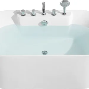 ElysiumStream Soaking Bathtub Vv-8037 showcasing sleek white acrylic design with hand shower and faucet set