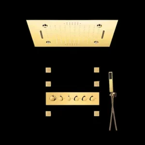 Perfetto Shower System VV-15270-3 in gold with LED showerhead and Bluetooth speaker