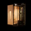 Seoul Sauna and Steam Vv-U880-Black interior with blue mirror glass and LED lighting
