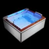 VortexWhirl Spa Jacuzzi with colorful LED waterfall lights and teak wood panel finish